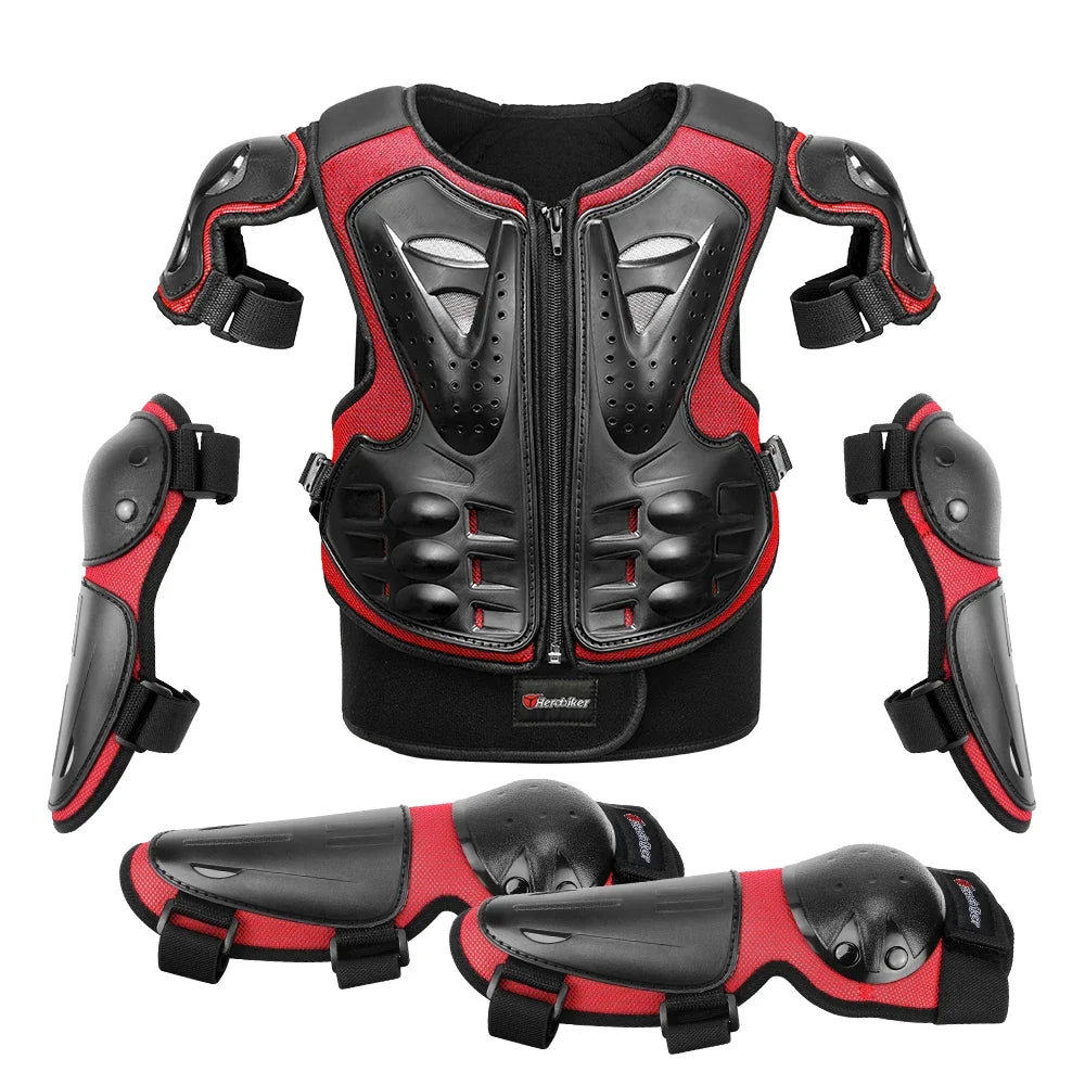 Kid's Motorcycle Armor Vest Protection Motocross Body Armor Jacket Protective Armors Riding Kneepads Moto Full Armor Children