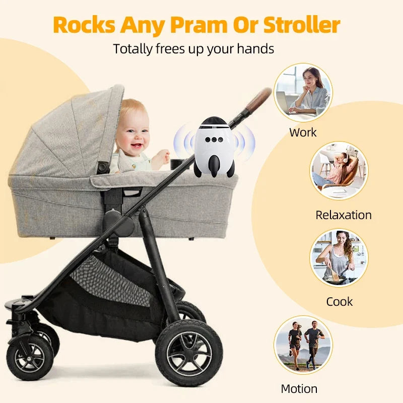 Portable automatic baby rocker, compatible with strollers, hands-free rocking function, with Bluetooth lullabies