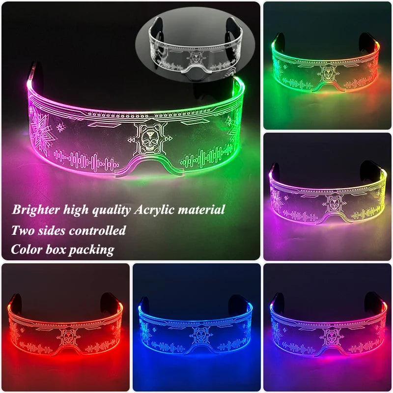 Cyberpunk LED Light Up Glasses Futuristic Luminous Unisex Eyewear Cool Glowing Glasses For Cosplay Bar Rave Club Halloween Party