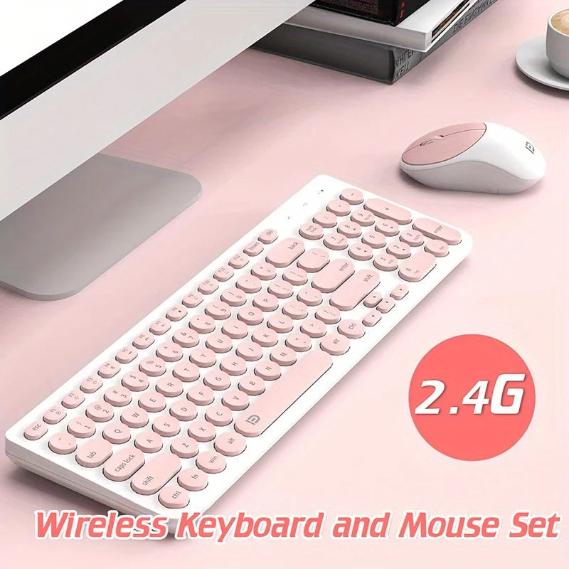 1 Set of 2.4G Wireless Keyboard and Mouse, Portable 95-key Multimedia key Office Mouse Kits, Silent Round Keyheads keyboard Mice