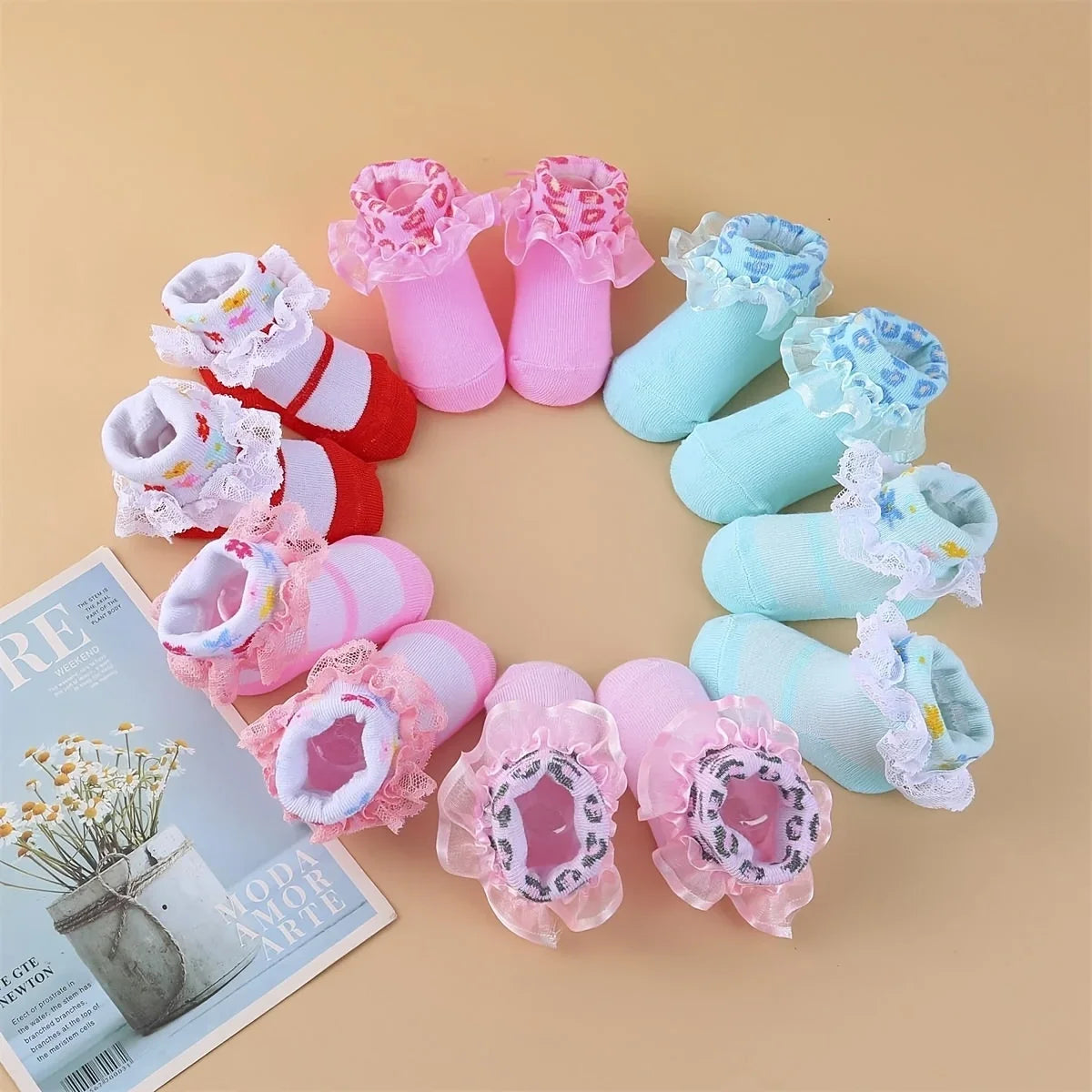 6pairs/lot Newborn Baby Socks for 0-24month Girls Lace Infant Girls