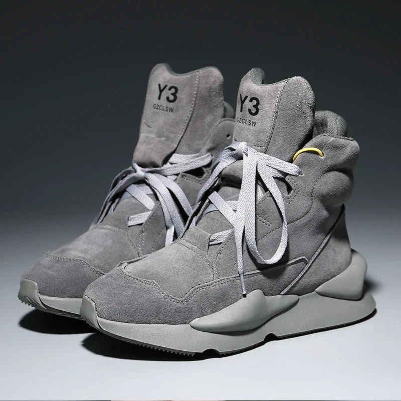 High-top Men's Sneakers Cow Suede Original Design Casual Boots Non-slip Wearable Women's Sneakers Round-toe Cool  Sports Shoes