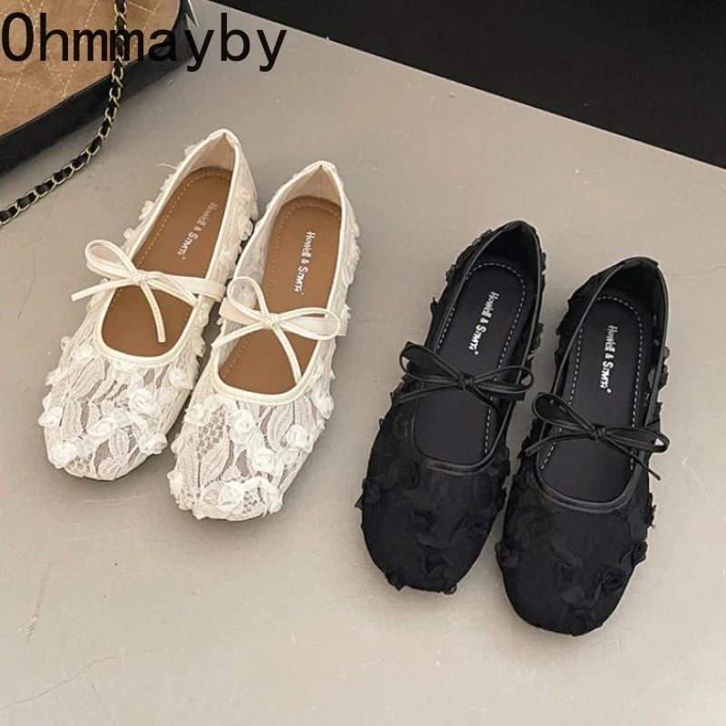 2026 Spring Lace Flower Women Mary Jane Shoes Fashion Slip On Comfort Street Style Soft Sole Female Dress Flats Shoes