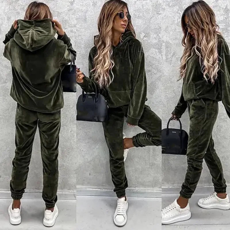 Autumn Winter Tracksuit Women Two Piece Set Oversized Hoodie Sweatpants Solid Sportswear Suit Casual Sweatshirt Trouser Set Lady