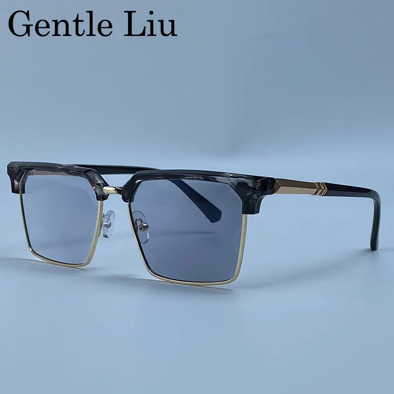 2026 Luxury Designer Square Sunglasses Men Classic Vintage Black Gold Metal Frame Sun Glasses Steampunk Driving Eyewear Shades