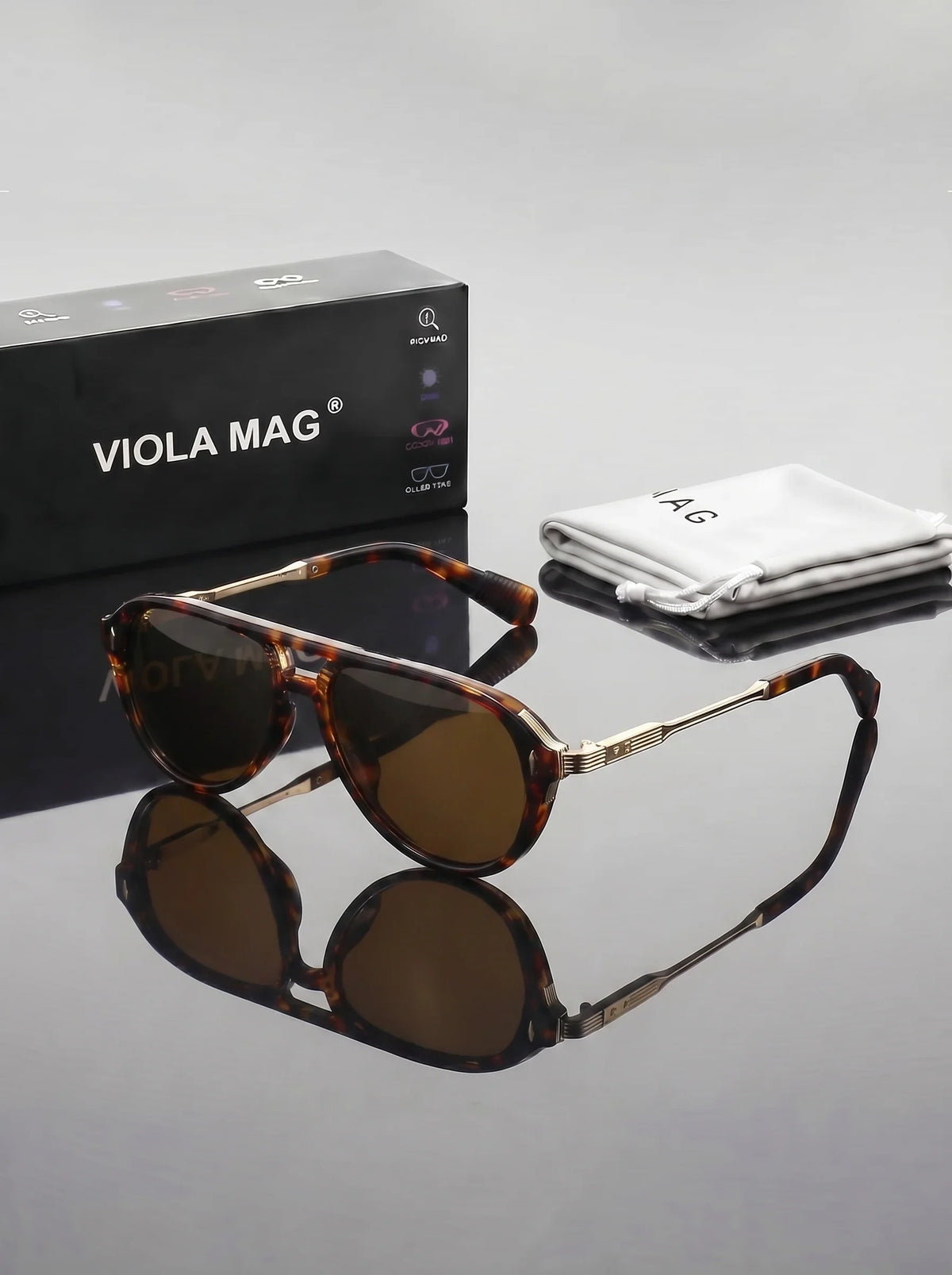 VIOLA MAG Retro Double Beam Sunglasses, Metal Leg Men's Daily Vacation Decoration Glasses, with Glasses Bag