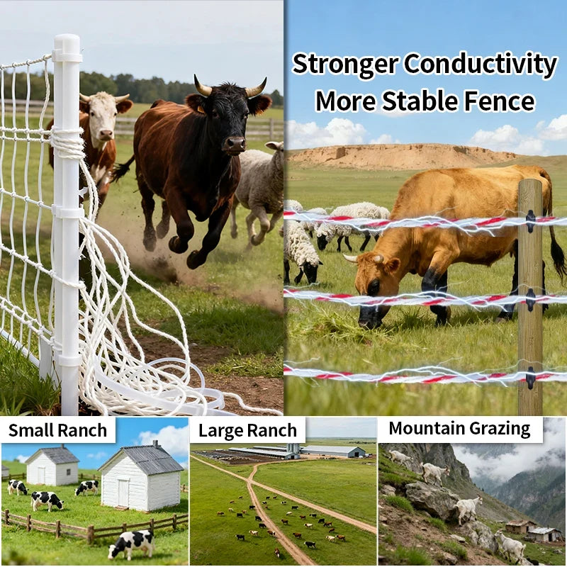 200M Heavy Duty Electric Fence Polywire,High Conductivity Steel Wire Rope for Farm,Horse, Cattle and Garden Fencing