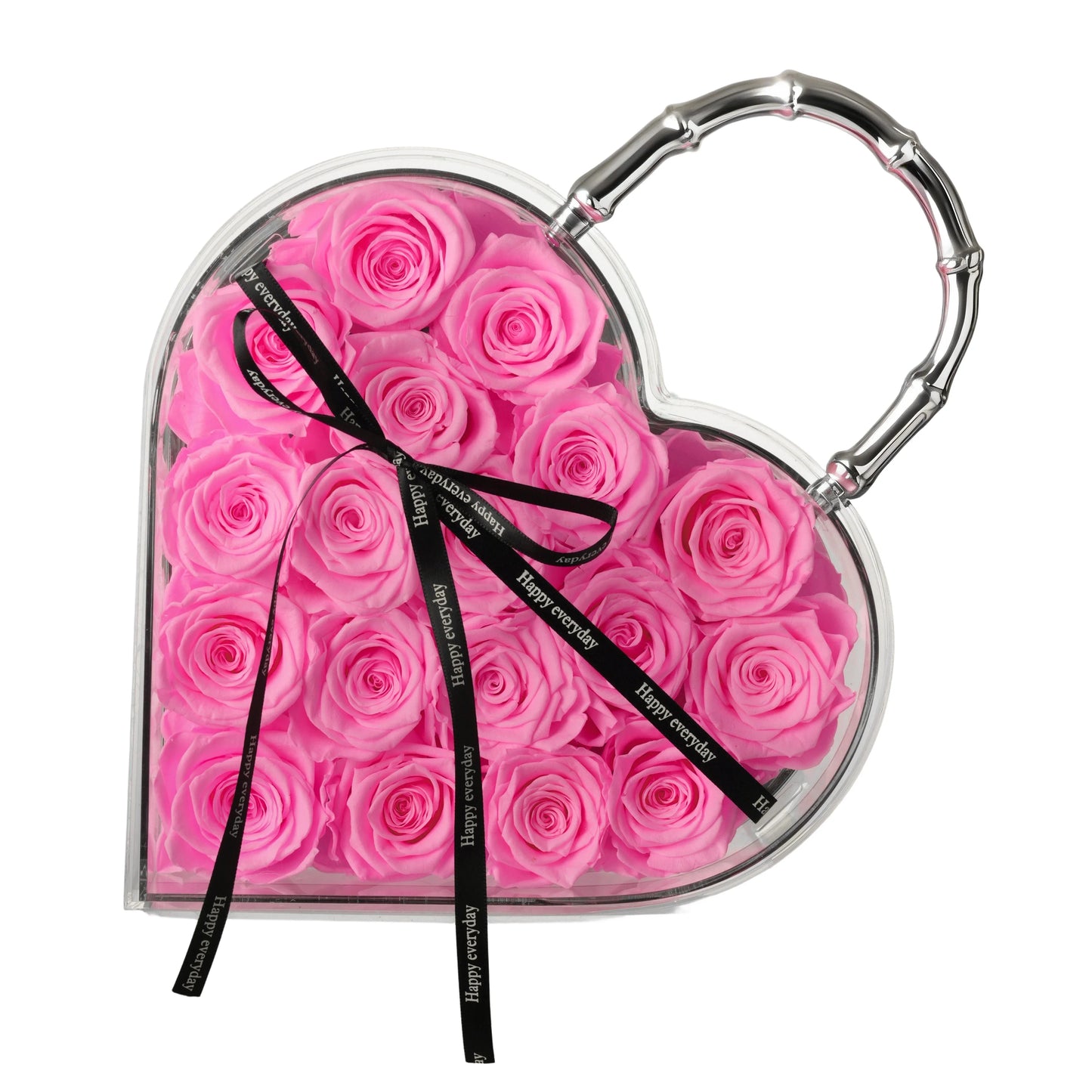 18 Preserved Roses in Heart Acrylic Display Case with Handle, Home