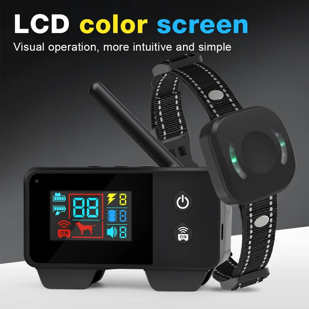 New480M Dog Wireless Electric Fence Electric Shock Vibration Sound 3 Modes Color Screen Display Dog Training Collar Pet Supplies