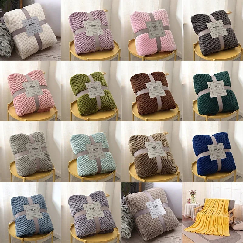 Fluffy Coral Velvet Blanket Flannel Plush Comfortable Thickened and Warm Soft Sofa Throw Blanket for Air-Conditioned Room Luxury
