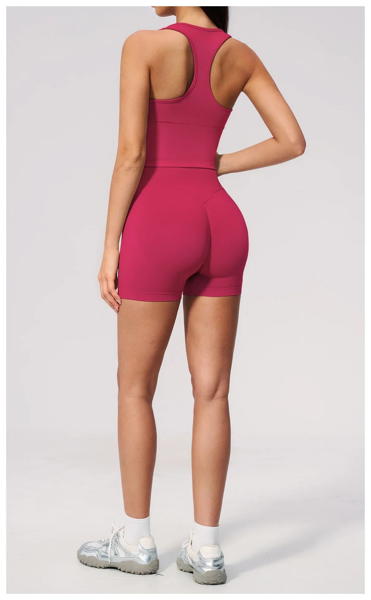 Seamless Yoga Sets Women Breathable V Neck Shockproof Sports Vest Fitness Suit Outwear High Waist Shorts Training Fitness Suit