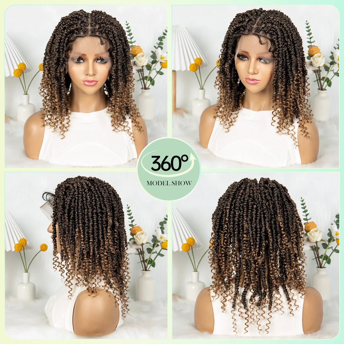 14Inch Full Lace Braided Wigs Synthetic Lace Frontal Twisted Braids Wigs with Baby Hair Knotless Box Braids Wig for Black Women