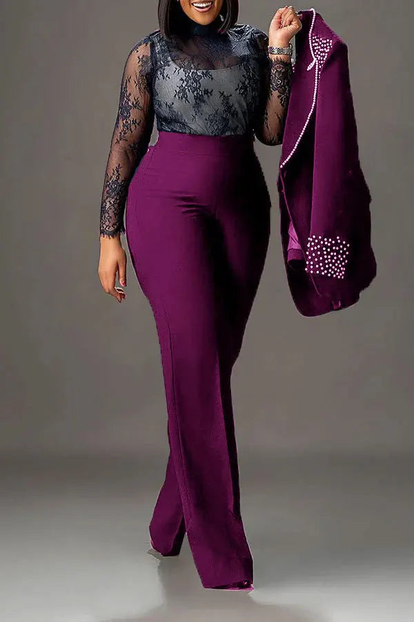 2 Pieces Women's Sets Autumn Winter Long Sleeve Pearl Blazers Suit Tops And Pants Suits Two Piece Set Tracksuit Outfit 2026