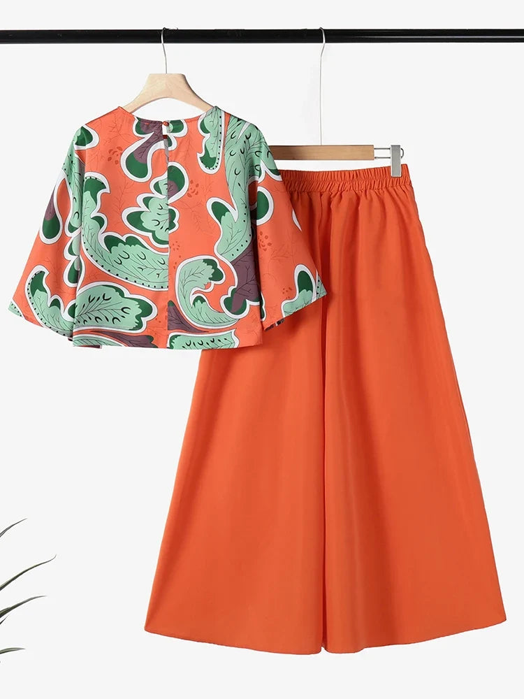 2025 ZANZEA Summer Trousers Suit Women 2PCS Outfit Stylish Work Matching Sets 3/4 Sleeve Printed Blouse Loose Wide Leg Pant Sets