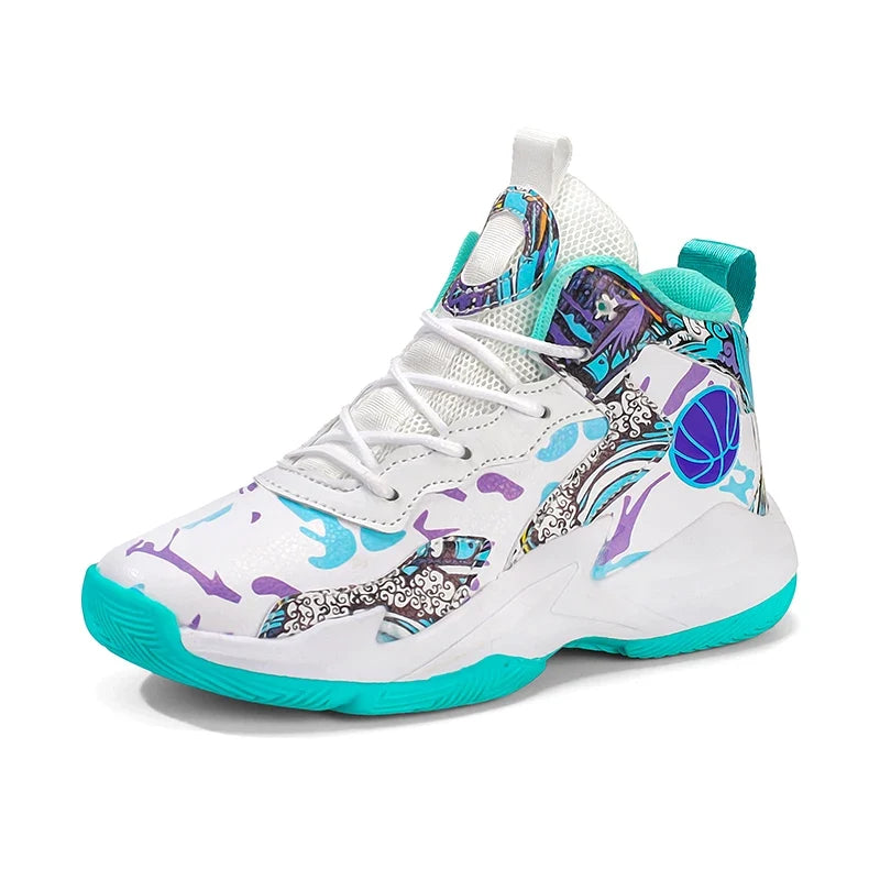 Fashion Basketball Shoes for Kids High-top Sneakers Children Casual Sports Shoes Ankle-protected Anti-slippery Gym Trainers Boys