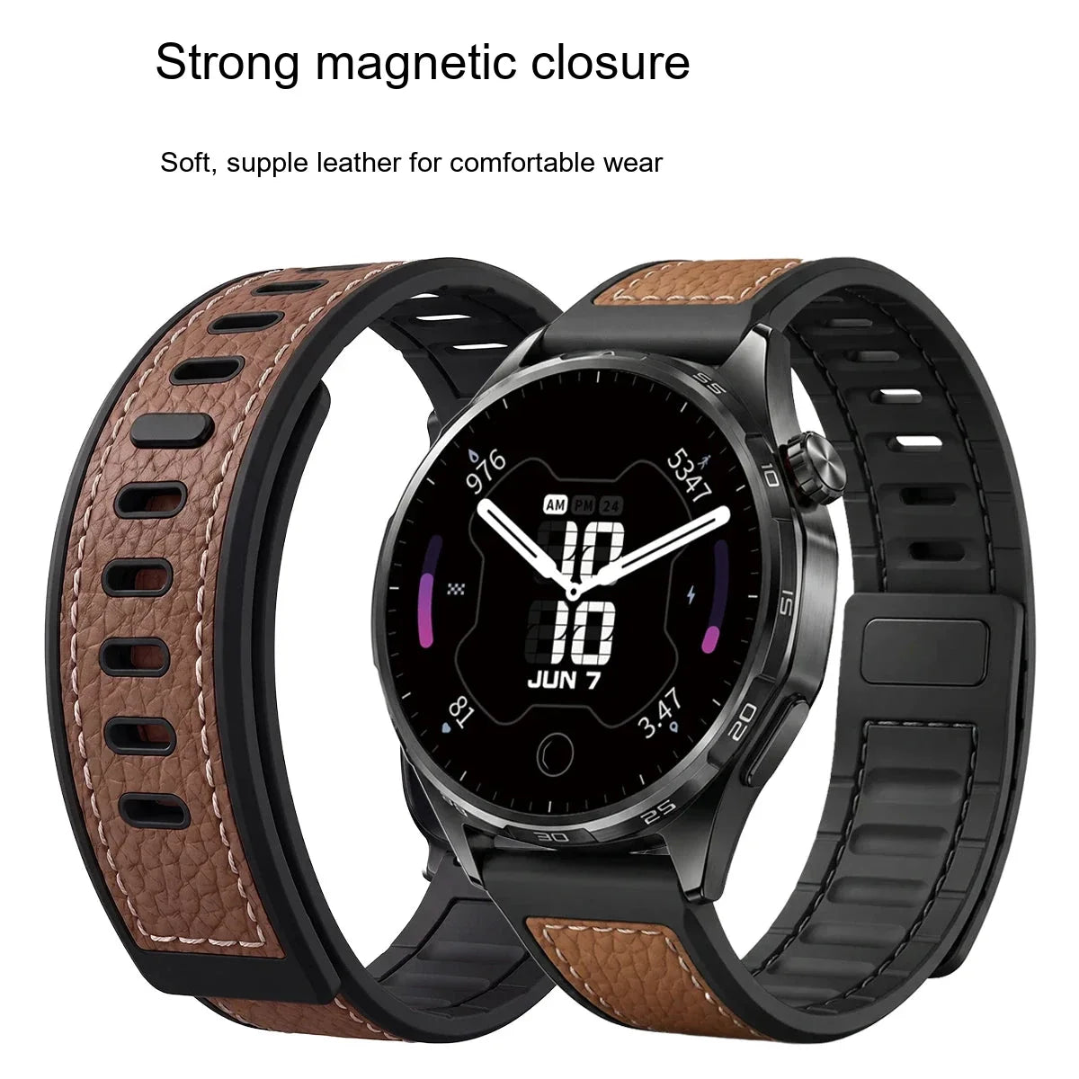 Google Pixel Watch 5, 4 & 3 45mm Litchi Leather Magnetic Band