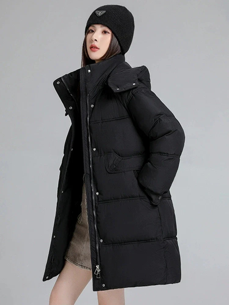 2025 New Women Warm Thicken Down Cotton Jacket Winter Women Long Cotton Coat Hooded Puffer Jacket Women Loose Plus Size Parkas