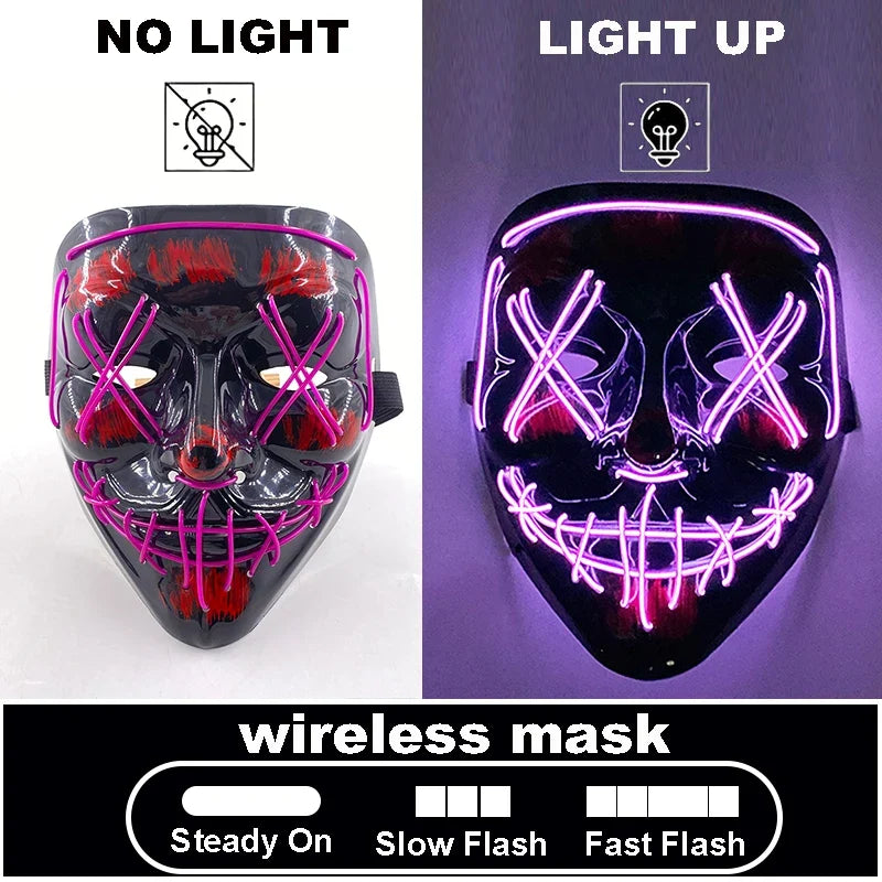 LED Light Up V For Vendetta Mask Anonymous Luminous Full Face Mask Glow In Dark Party Rave Halloween Cosplay Costume Props