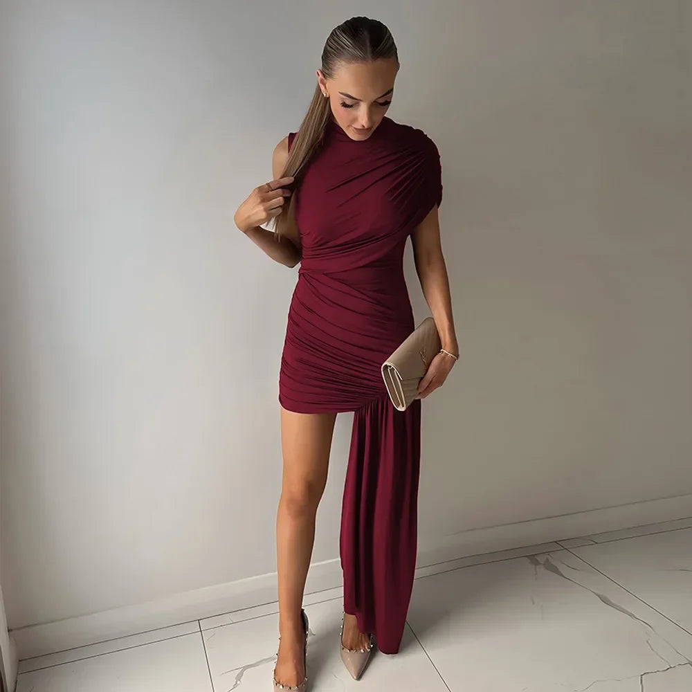 Irregular Pleated Mini Dress | Tassel Hem Streetwear Dress - Femstylo