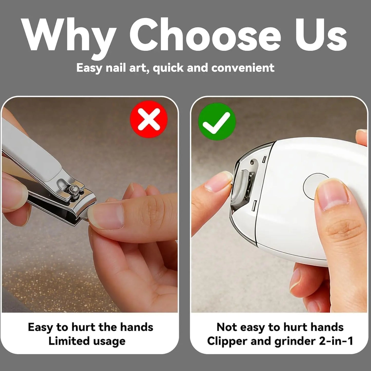 2 IN 1 Electric Nail Trimmer with LED Light Automatic Nail Grinder