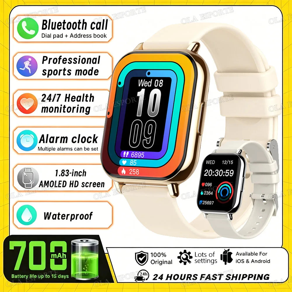 2026 Upgraded Smart Watch Heart Rate Blood Oxygen/Pressure Sleep Monitoring Bluetooth Call Voice Assistant Sport Mode Smartwatch