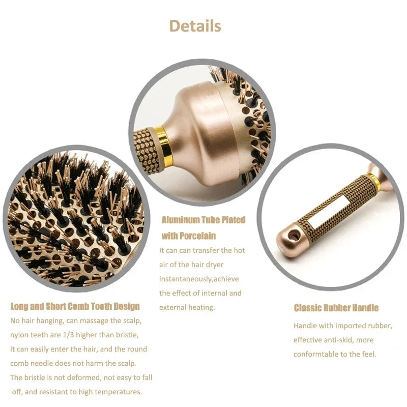 Round Ionic Hair Brush for Blow Dry Women Boar Bristles Hair Comb Ceramic Hairbrush Styling Tools For Drying Curly Hair Straight