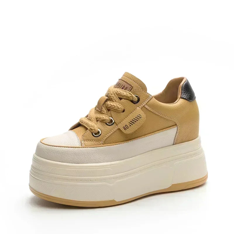 Fujin Hidden Heel Shoes High Platform shoes 9cm 3 inch comfortable sneakers for women Vulcanized Shoes Chunky Wedge Casual Shoes