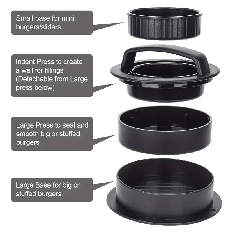 Burger Press Mold & Patty Press Maker -3 in 1 Stuffed Hamburger Patty Maker Perfect for Beef, Chicken Patties - Kitchen Press To