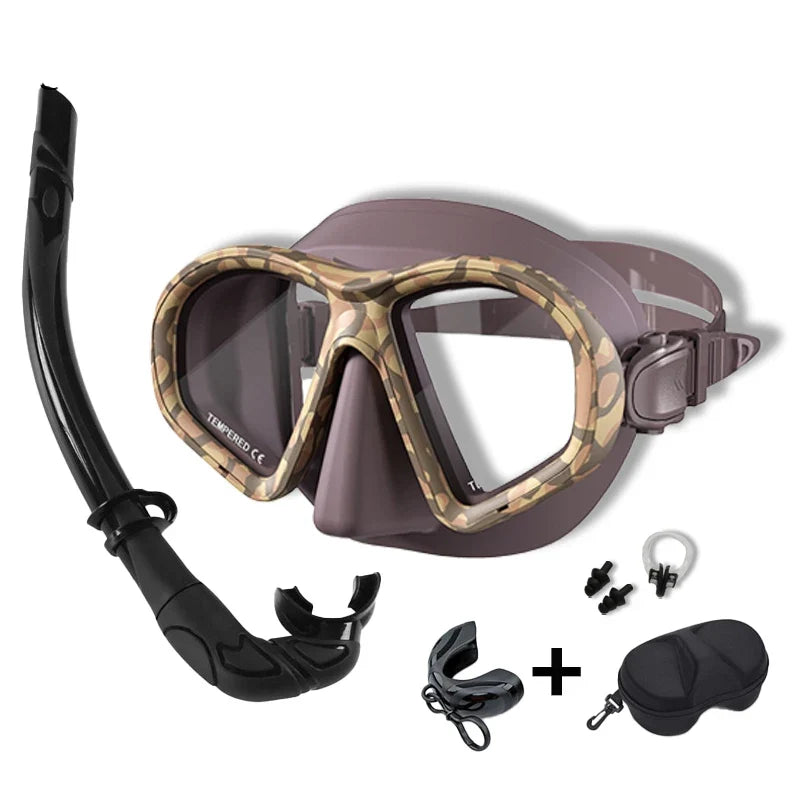 Professional Wet Low Volume Freediving Mask, Tempered Glass Dive Mask, J-Type Diving Mask, Snorkel Set, Buceo, 수영, 스노클링, 마스크