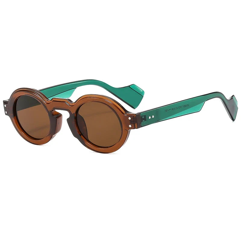Round Sunglasses Women Men Punk Double Color Shades Retro Rivets Decoration Trending Sun Glasses Clear Lens Frame UV400