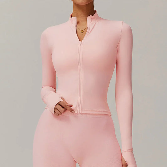 Chaqueta Corta de Yoga FitFlex de Manga Larga con Cremallera