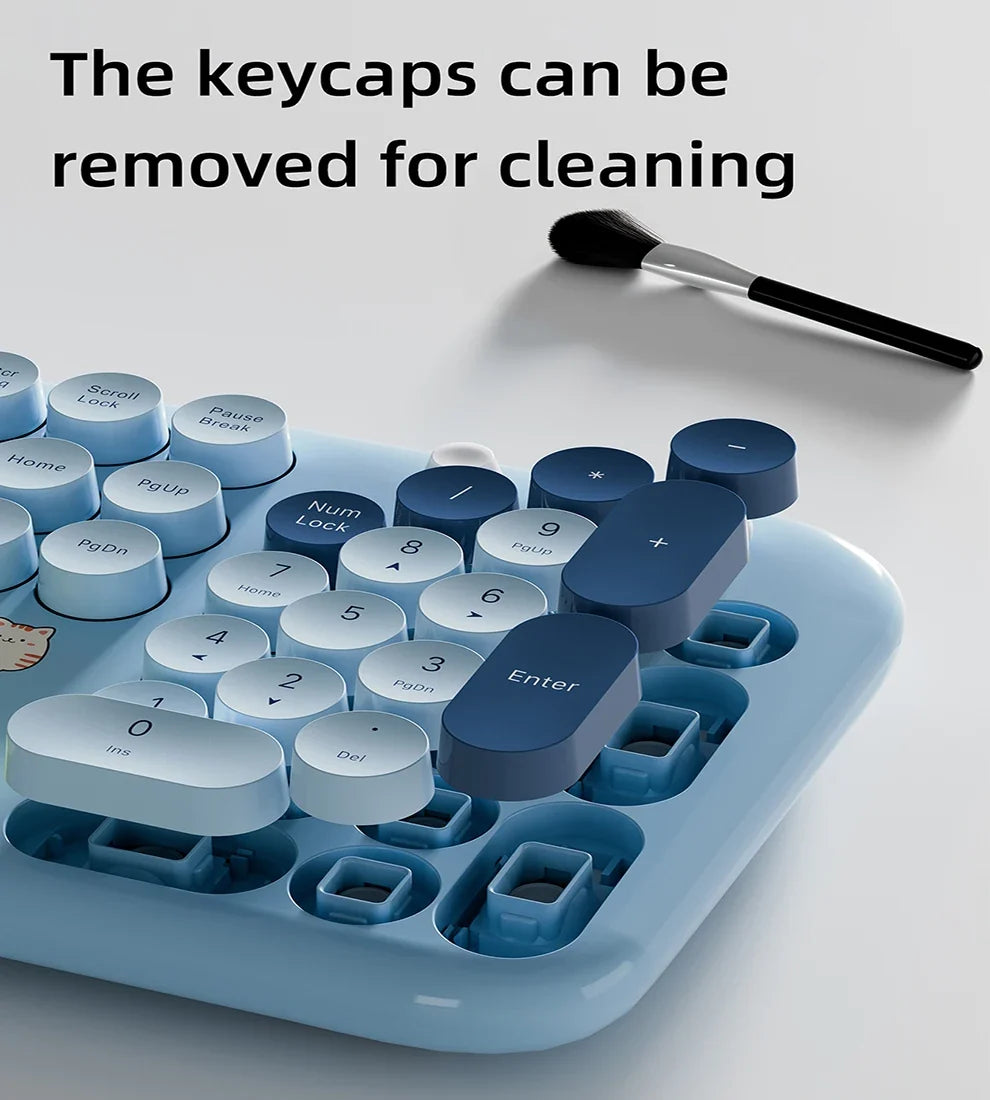 Full Size Wireless Keyboard Mouse Combo 104 Keys Retro Cute Cat Design Plug and Play Keyboard Mouse Set for Windows 7/8/10/XP