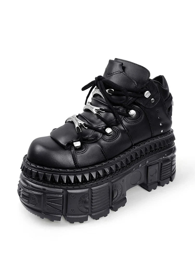 2025 Woman Sneakers New Punk Style Women Shoes Gothic Ankle Rock Boots Lace-up Heel Height Platform Shoes Woman Metal Decor
