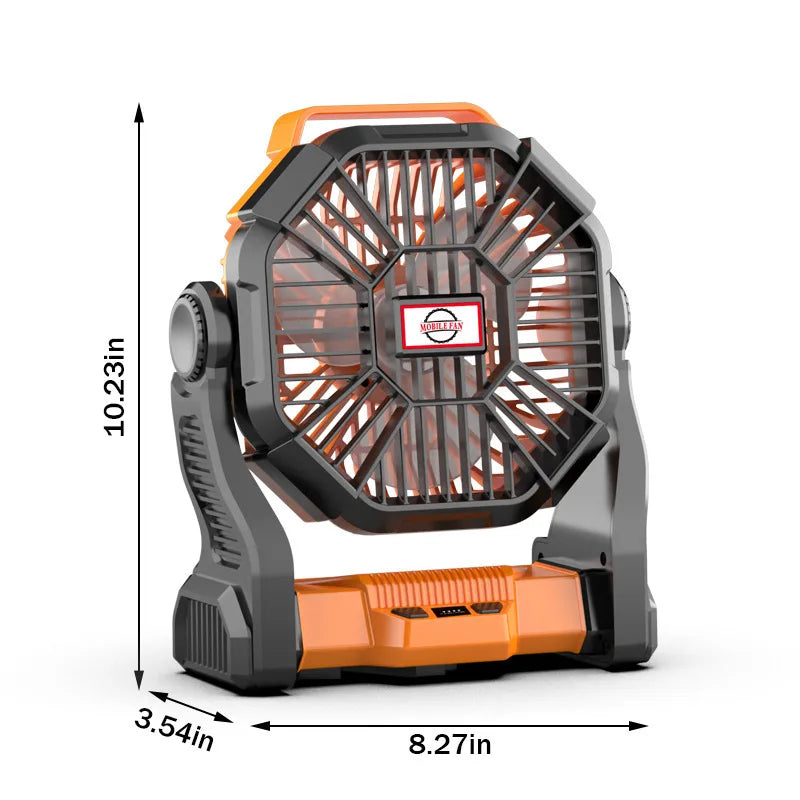 Camping Fan with LED Light, Rechargeable Tent Fan, Portable USB Fan, Quiet Operation, Battery Powered, Hook Design, for Outdoor