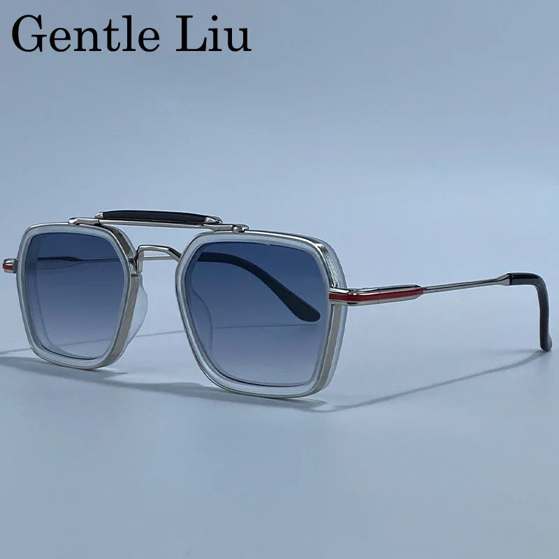 Steampunk Square Sunglasses Men 2026 Luxury Brand Polygon Metal Double Beam Sun Glasses For Male Driving Eyewear UV400 Shades
