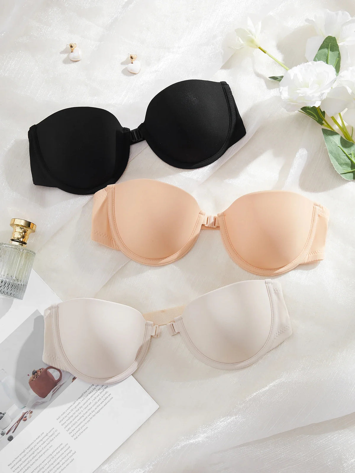 3Pcs/Set Demi Cup Seamless Women's Underwear Set Strapless Push up Bra Female Smooth Underwire Support Bra