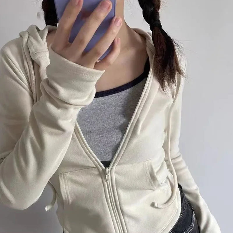 Sudadera con capucha corta Lucyever Y2K de corte ajustado y cremallera
