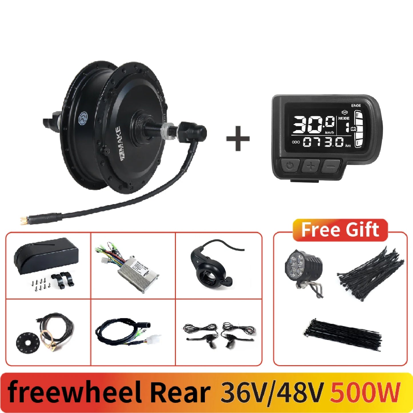 Ebike Motor Kit High Speed Brushless Gear Hub 36V 48V 350W 500W Electric Bike Conversion  Front Cassette Rear display P6 ZEMAKE