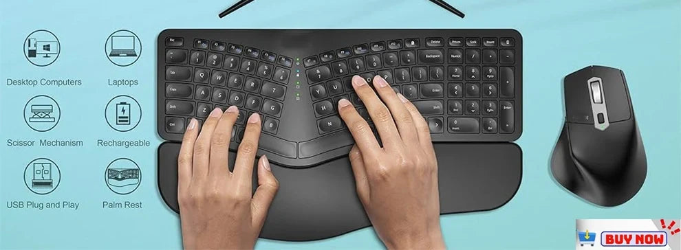 2.4G&Type-C Wireless Keyboard Mouse Combo with Wrist Rest,RGB Backlit,Silent Rechargeable Set for PC,Laptop,Window,Jiggler Mouse