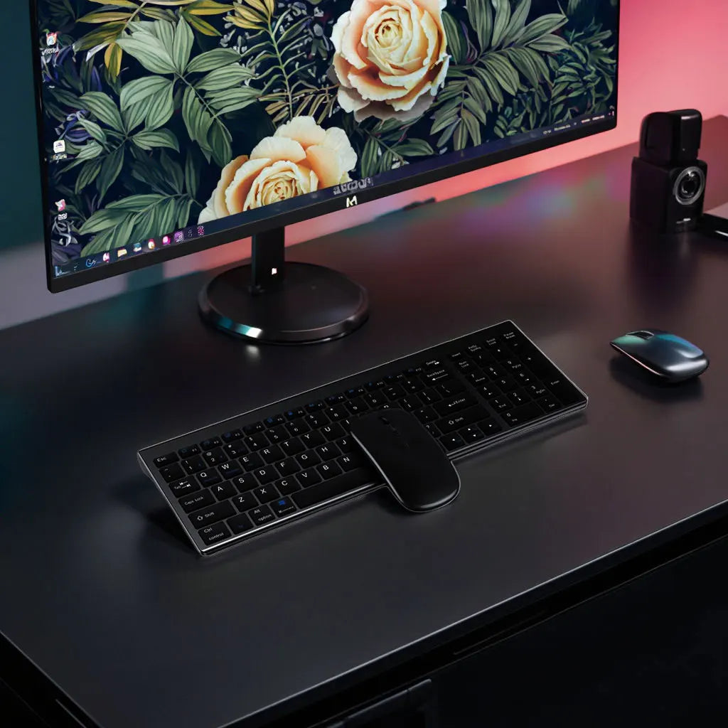 Keyboard and Mouse Set Wireless 2.4GHz Ultra-Slim Business-Style USB For Office Use Rechargeable and Waterproof PC Laptops