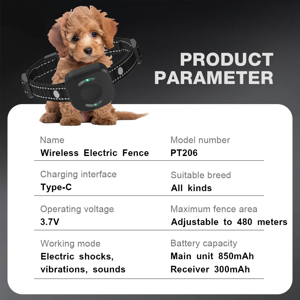 New480M Dog Wireless Electric Fence Electric Shock Vibration Sound 3 Modes Color Screen Display Dog Training Collar Pet Supplies