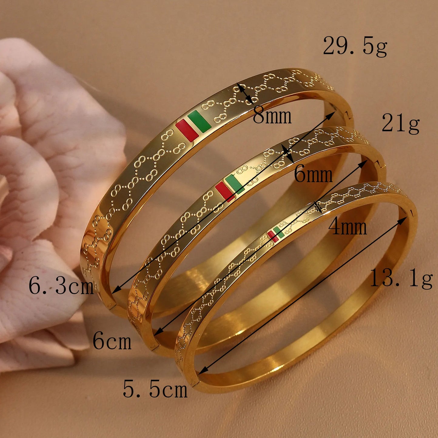 18 K Gold Plated Stainless Steel  55 MM Red/Green Bangles  , Fashionable Jewelry For Men And Women Wholesale