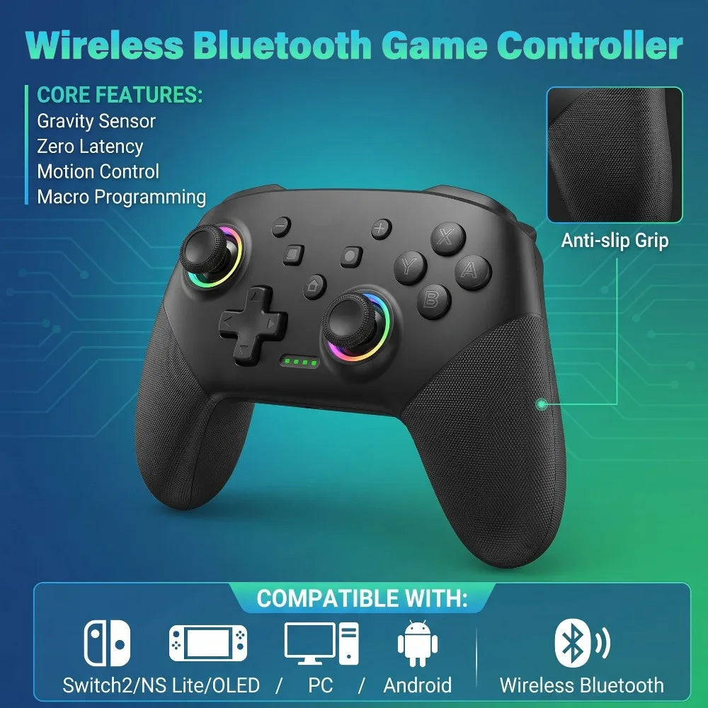 Wireless Smart Game Controller For Bluetooth Game Controller For 6-Axis Sensor/Hall Joysticks/Macro/for ios/android/PC/Switch