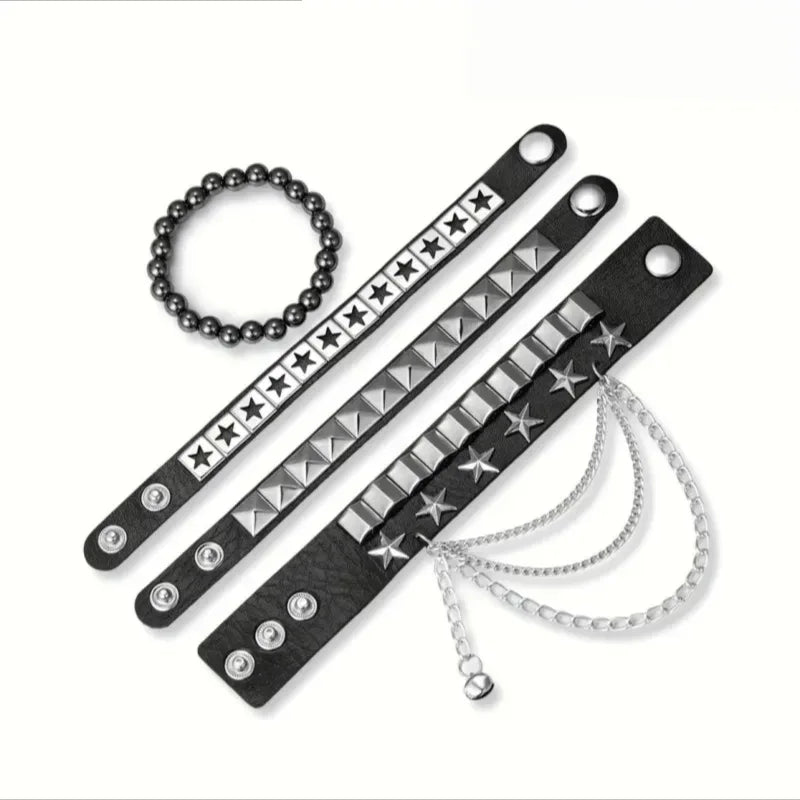 4pcs/set Gothic Punk Rock Square Rivet Bracelet Daily and Party Gothic
