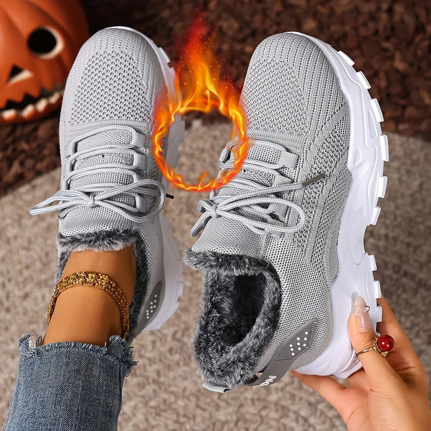 Women's Winter Warm Sports Shoes Non Slip Soles Suitable for Cold Weather Outdoor Walking Sports Shoes Ladies Sneakers