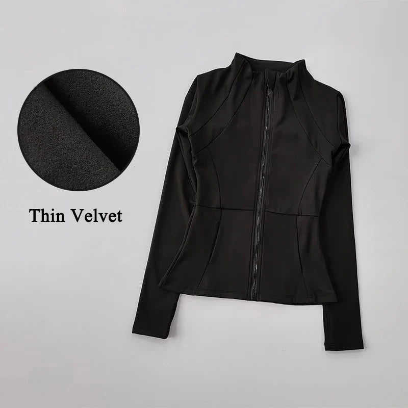 Women's Long-Sleeved Fleece Jacket Slimming Warm Coat for Yoga Pilates Fitness Running - Autumn Winter Sports Outerwear
