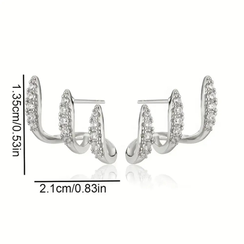 2pcs Elegant Rhinestone Three-Claw Earrings for Women Luxurious & Cute