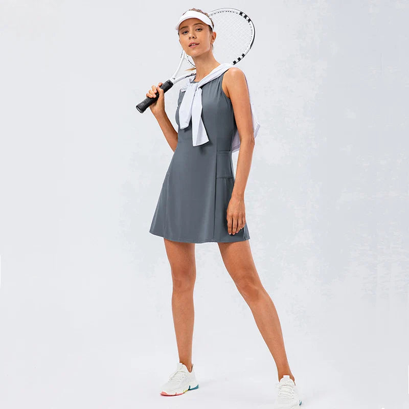 Vestido de tenis sin mangas para mujer con shorts separados