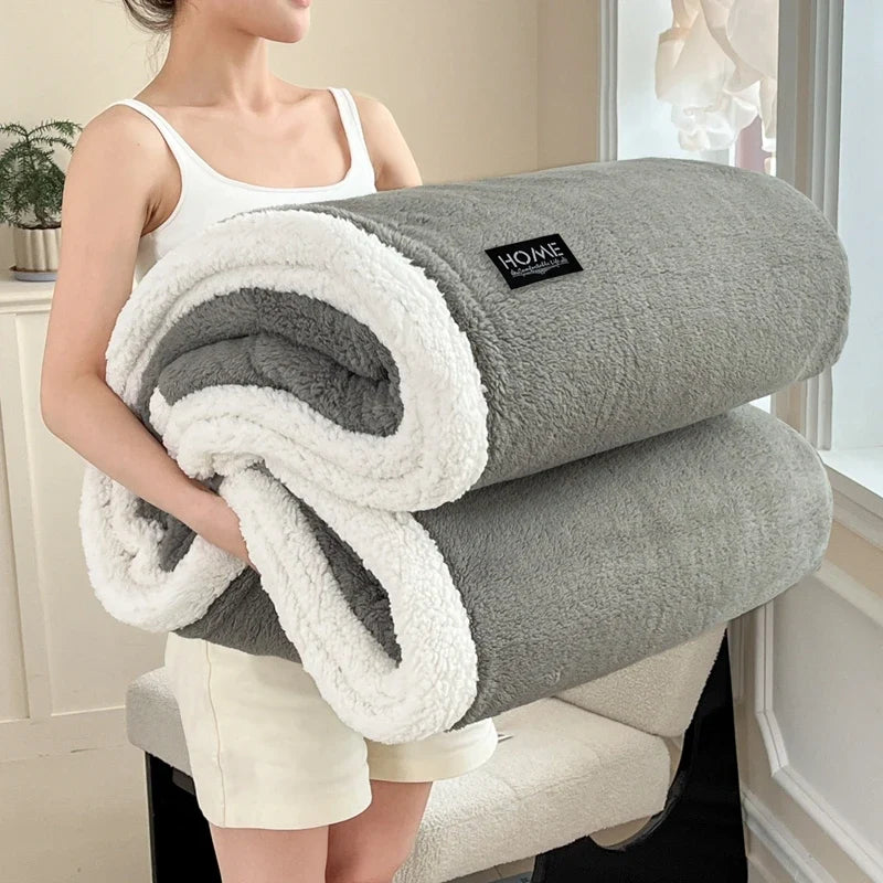 Thickened Double-layer Lamb Fleece Flannel Blanket for Bed Office Air Conditioning and Nap Throw Soft Blanket for Bedding Sofa