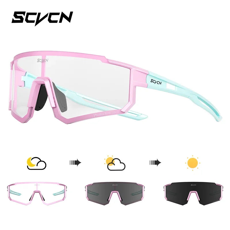 SCVCN Photochromic Cycling Glasses UV400 Protection Sports Running Sunglasses TR90 Men Women for MTB Bicycle Goggles Drving